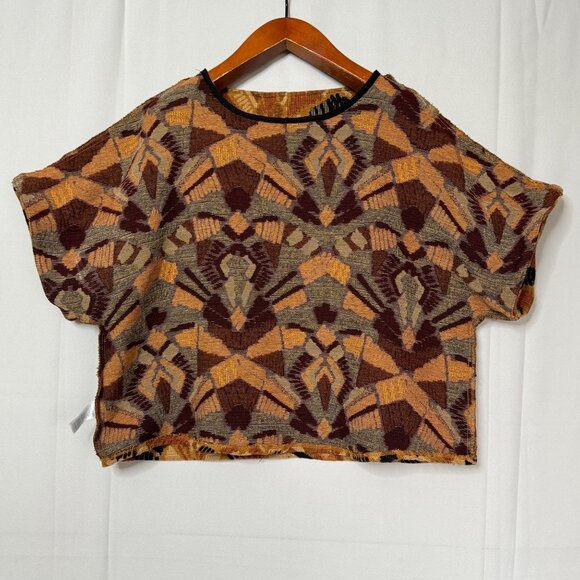 Anthropologie Dolan Seraphina Brown Tan Textured Short Sleeve Shirt Plus Size 1X - Picture 7 of 12